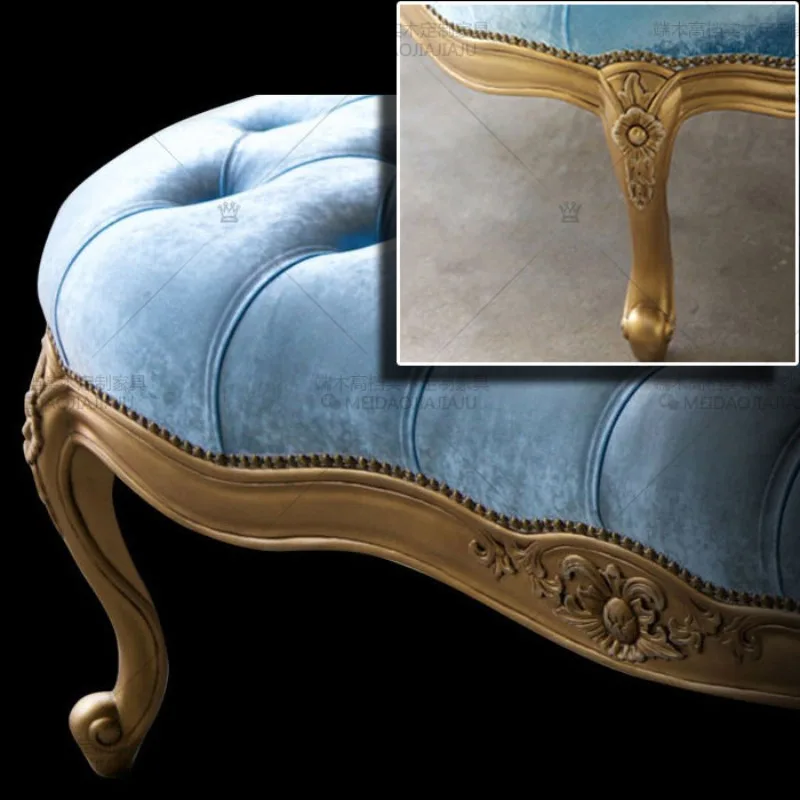 French solid wood bedside stool light luxury gold carving flower pedal cloakroom sofa long footstool high-end place footstool cu