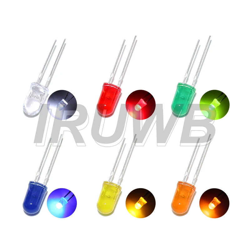 100PCS 5mm LED Diode F5 Assorted Kit DIY Light Emitting Diode White Green Red Blue Yellow Orange Pink Purple Warm White