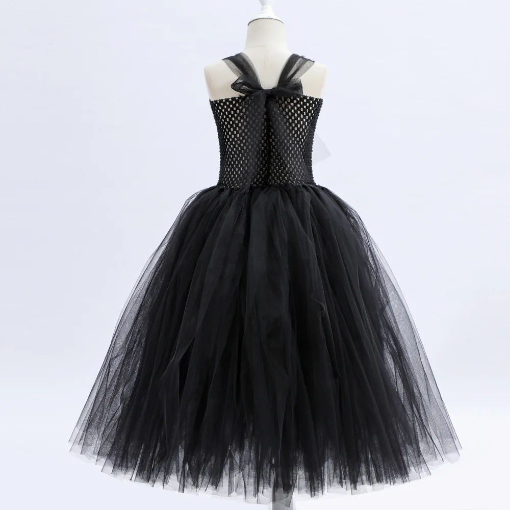 Kids Role Play Dress Girls Dark Angel Cosplay Tulle Dress with Horn Wings Gothic Halloween Fancy Costume for Party Dress Up image 6