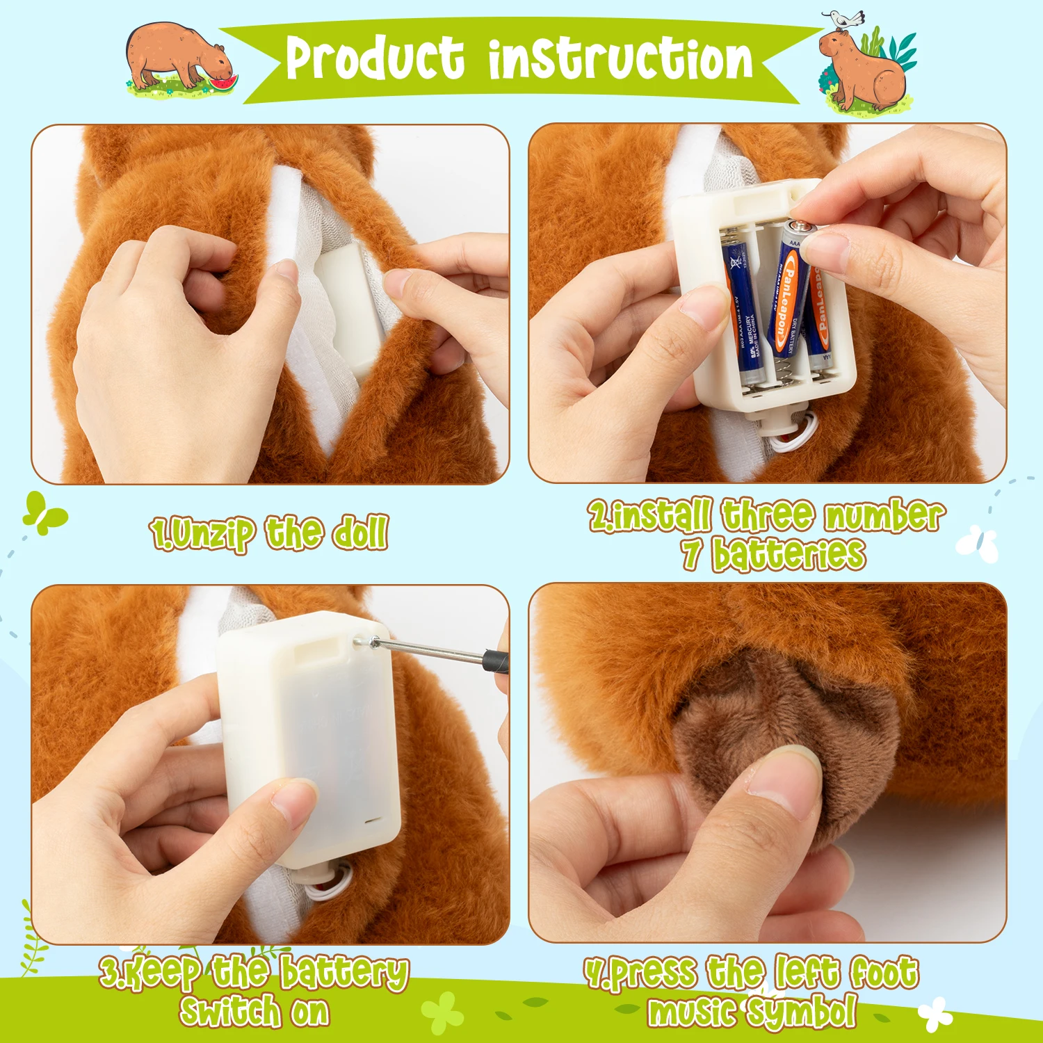 การหายใจตุ๊กตาสัตว์ Capybara Plush สําหรับความวิตกกังวลผู้ใหญ่นอนด้วยการหายใจที่สมจริง Motion ไฟเพลงของขวัญวันเกิด