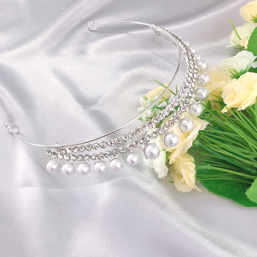 

1Pc Charming Bride Crown Headdress Shiny Pearl Zinc Alloy Accessory for Special Occasions
