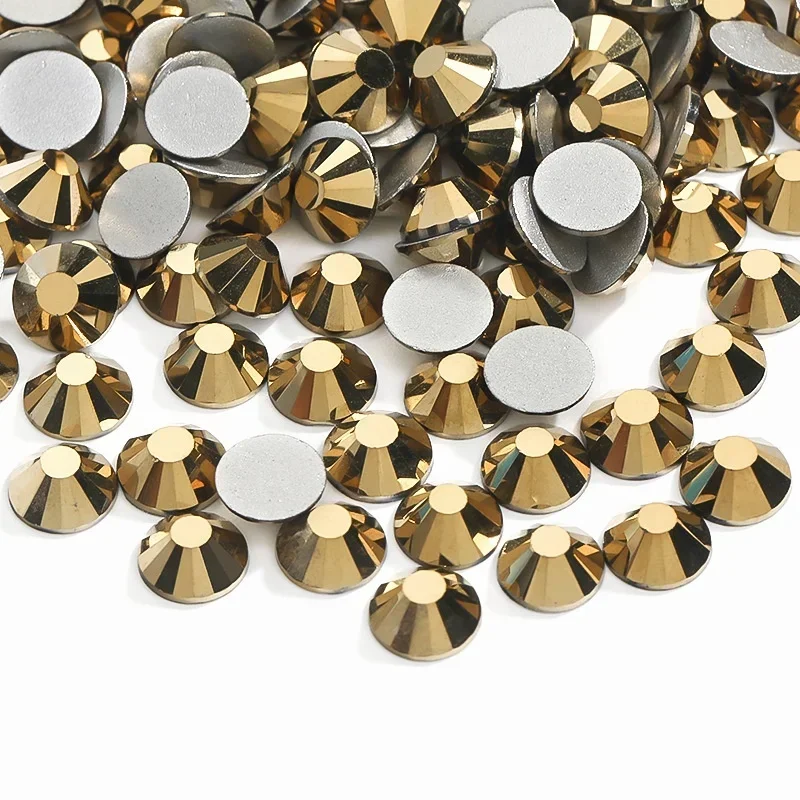 SWAGPICK 1440PCS Glass 3D Nail Art Decorations Hematite Gold Silver Charms Flatback Rhinestone Glue on Crystal Wedding Dress DIY