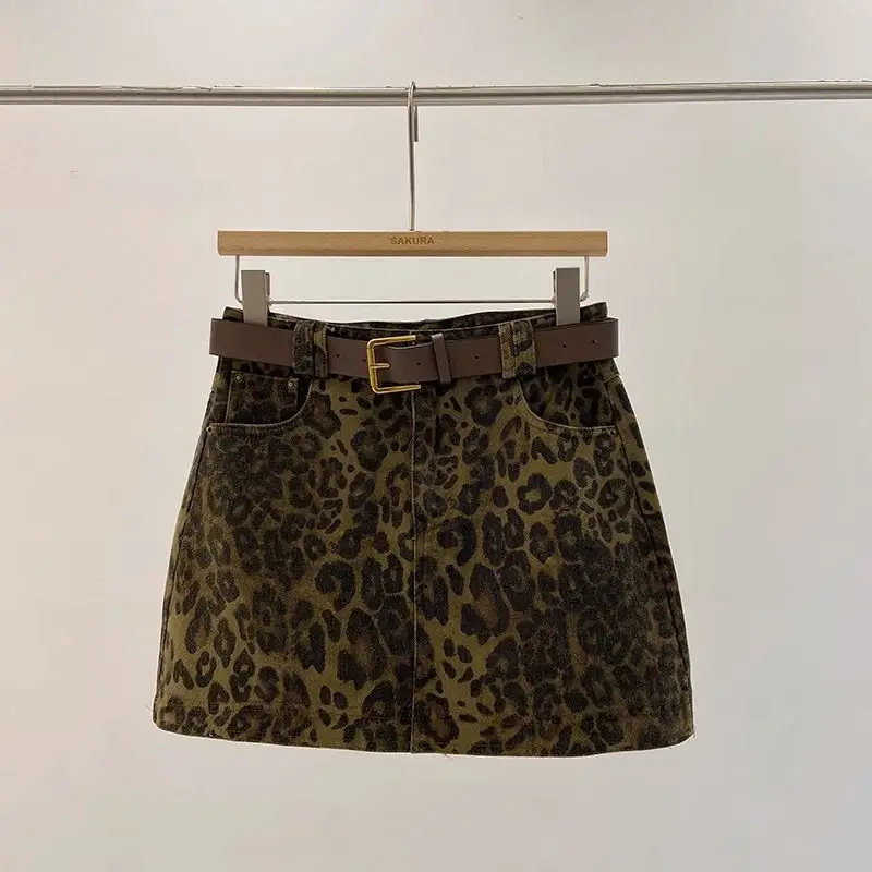 Retro Leopard Print High Waist Skirt Women's New Design Hip-wrapped Short Skirt