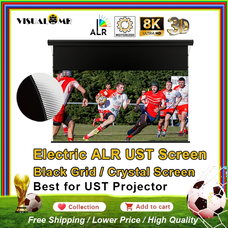 Electric Drop Down Black Grid ALR Crystal UST Projection Screen Motorized Ceiling&Wall Mount 150