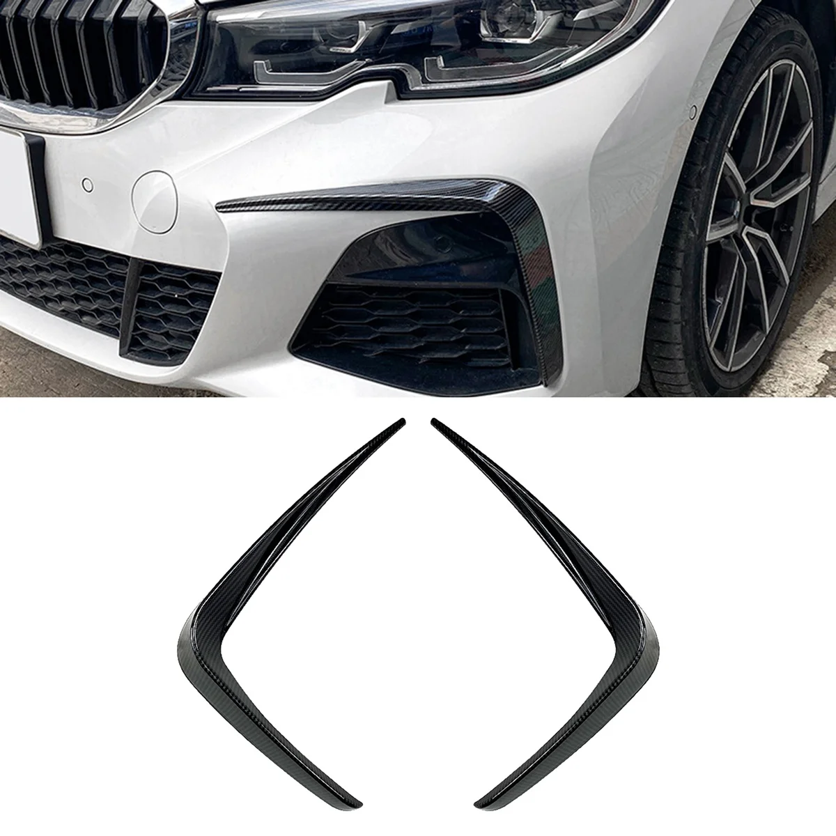 Car Front Bumper Splitter Spoiler Trim Fog Light Canard for BMW 3 Series G20 M Sport 320I 325I 2019-2022 Carbon