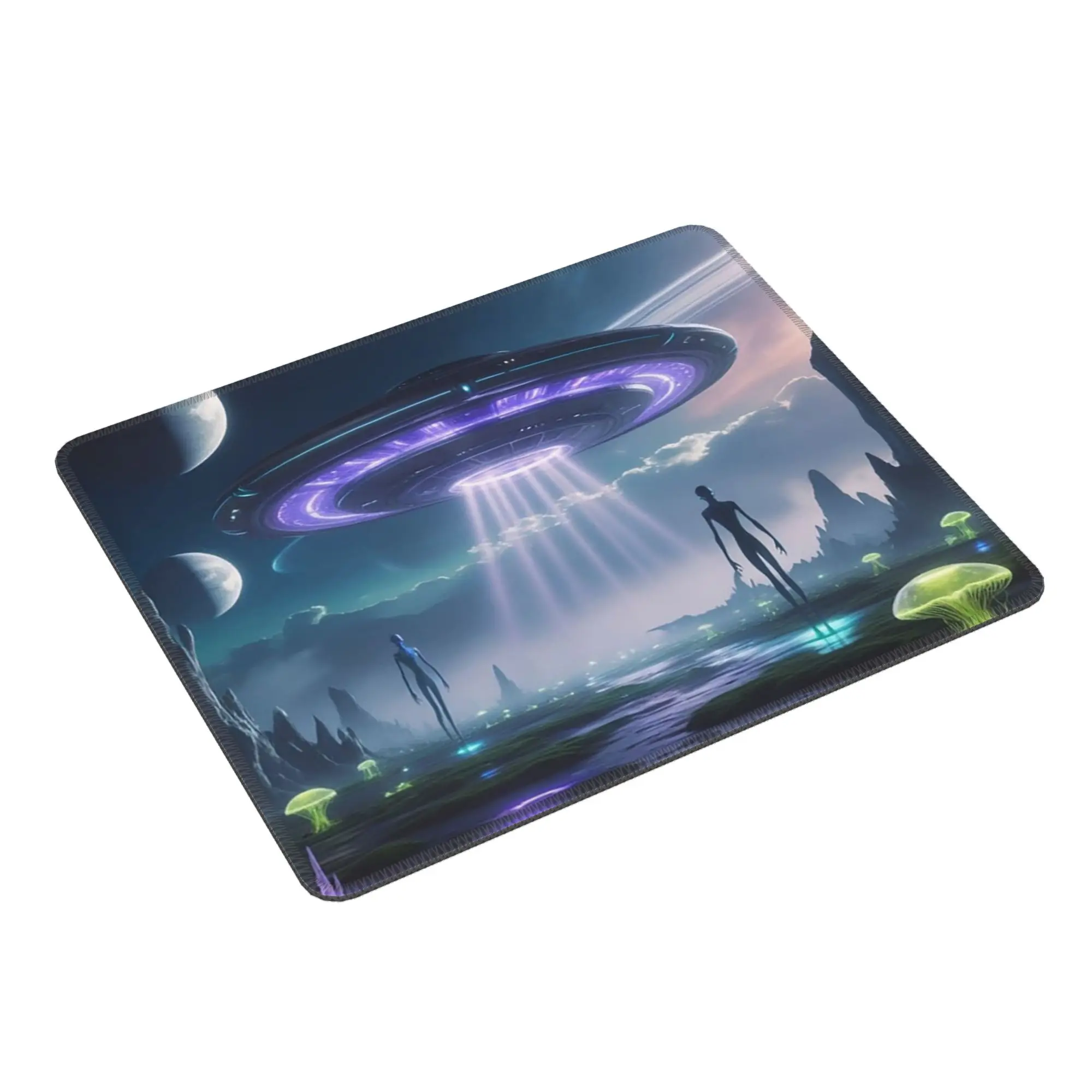Fantasy UFO And Alien Landscape Mouse Pad Computer Keyboard Mouse Mat Gaming PC Laptop Desk Mat Office Accessories Table Mats