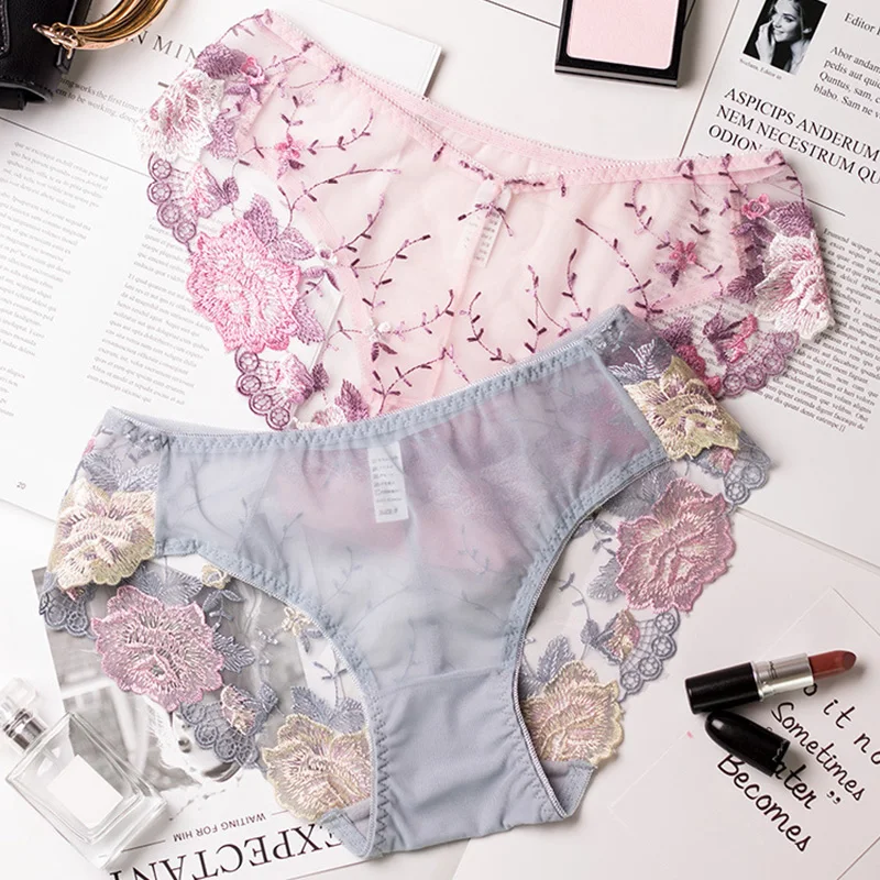 1pcs Charm Women's Briefs Underwear Charming Flower Pattern Panties Lace Embroidered Transparent Sexy Panties Female Underpants