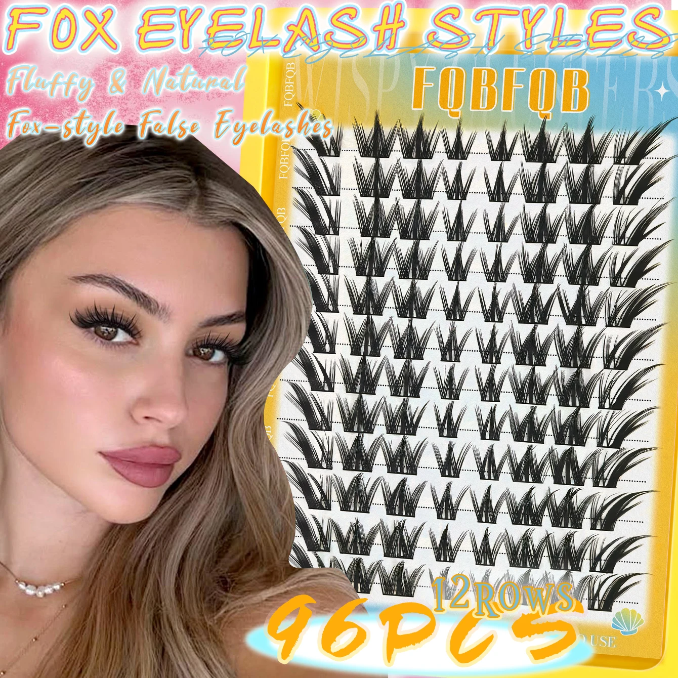 Eyelash Extension Fox Eye - フォックスアイラッシュクラスター 96本入り Cカール 左右兼用 個別つけまつげ ふわふわウィングタイプ