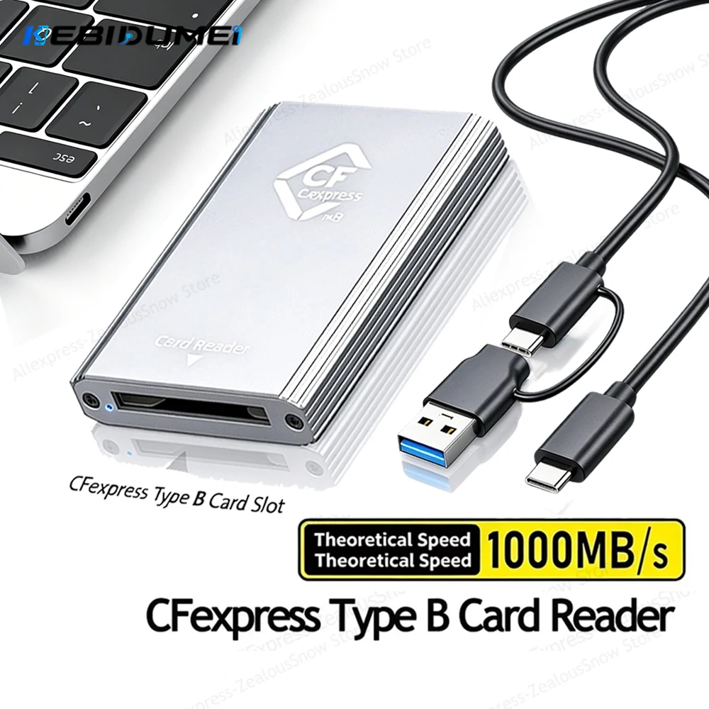 KEBIDUMEI CFexpress Type B Card Reader Aluminum Alloy 1000MB/s High Speed 8K Transfer CFE-B Memory Card Reader USB C/A for PC