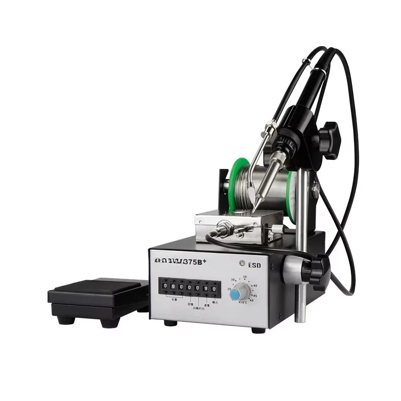 375 B+ 75W Automatic Tin Feeder Soldering Machine Lead Free ESD Foot Control Adjustable Temperature Soldering Station