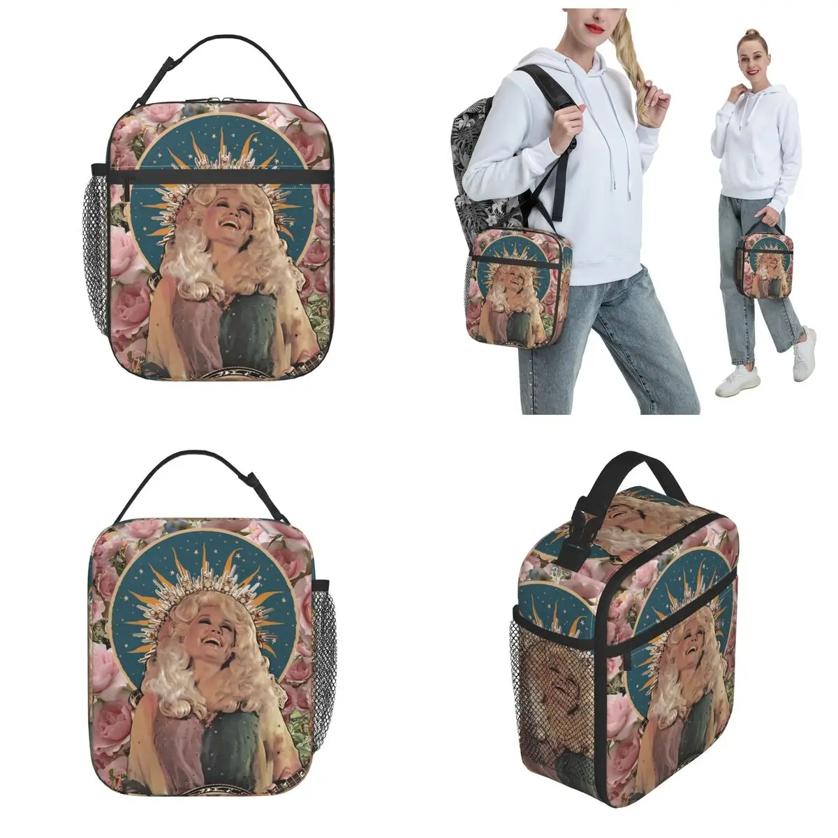 D-Dollys Singer Pink Rose Insulated Lunch Bag High Capacity Meal Container Thermal Bag Tote Lunch Box Office Outdoor Men Women