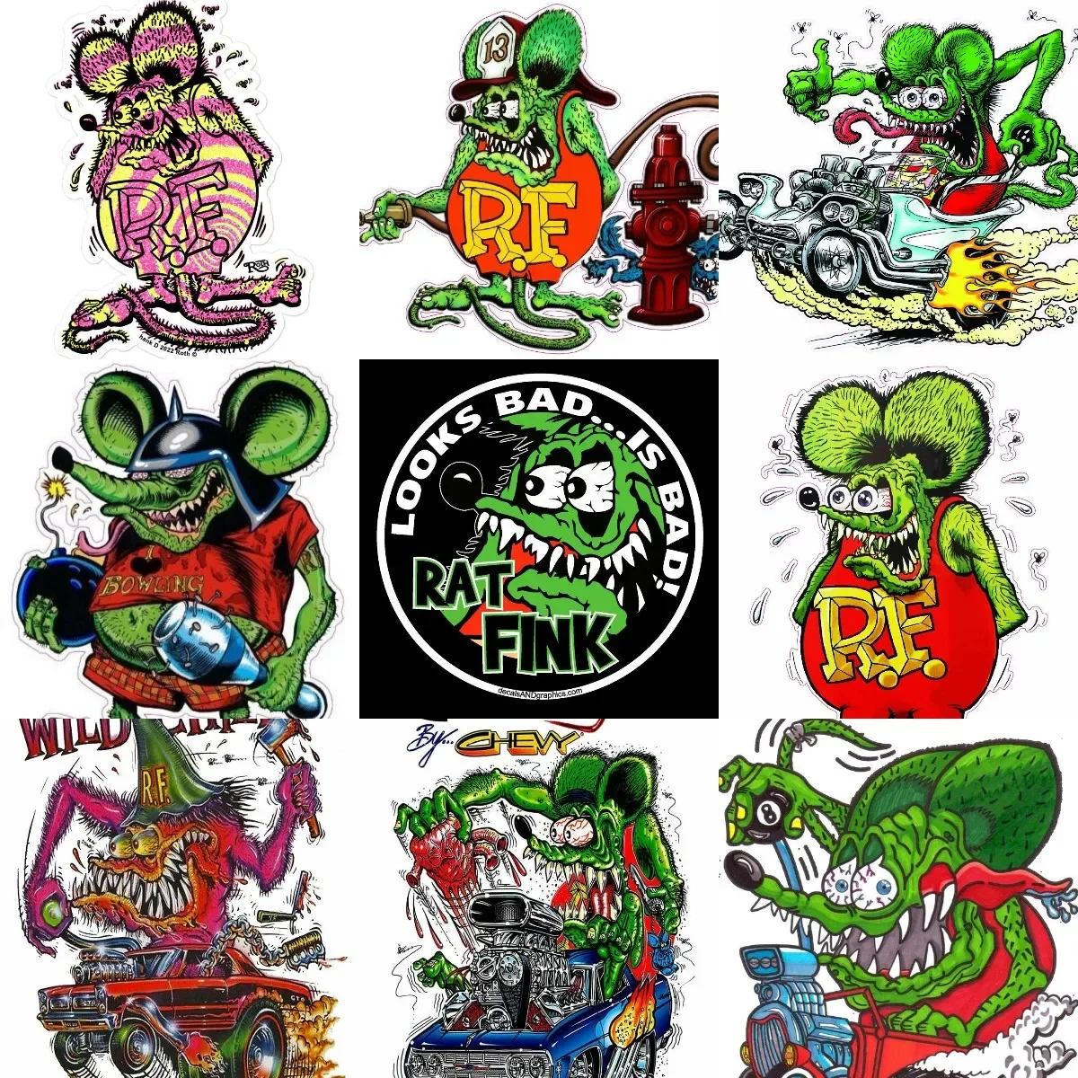 

Rat Fink Drive Terror Exaggeration Creative PVC Stickers Accessories for Decorate Laptop Truck Camper Van Bicycle Car Off-road