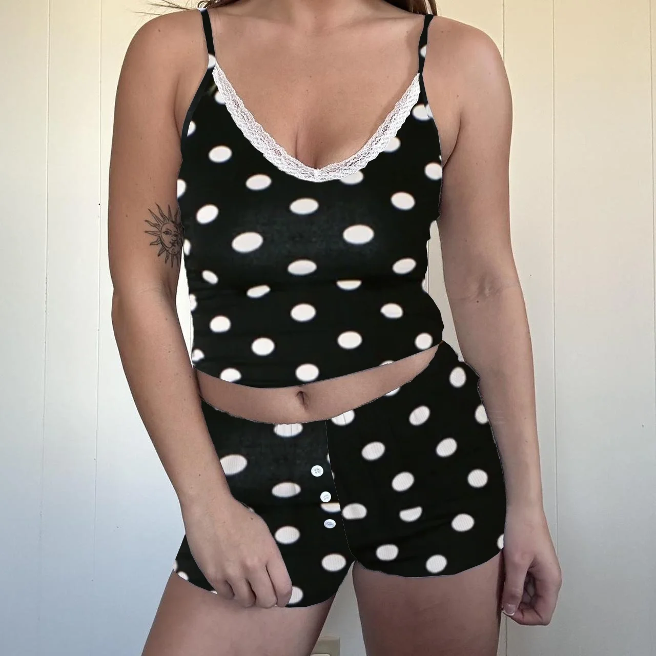 2025 Y2K Sexy Damen-Nachtwäsche-Set – ärmelloser Pyjama mit Spitzenbesatz, 2-teilig, mit Blumendruck für Sommerabende