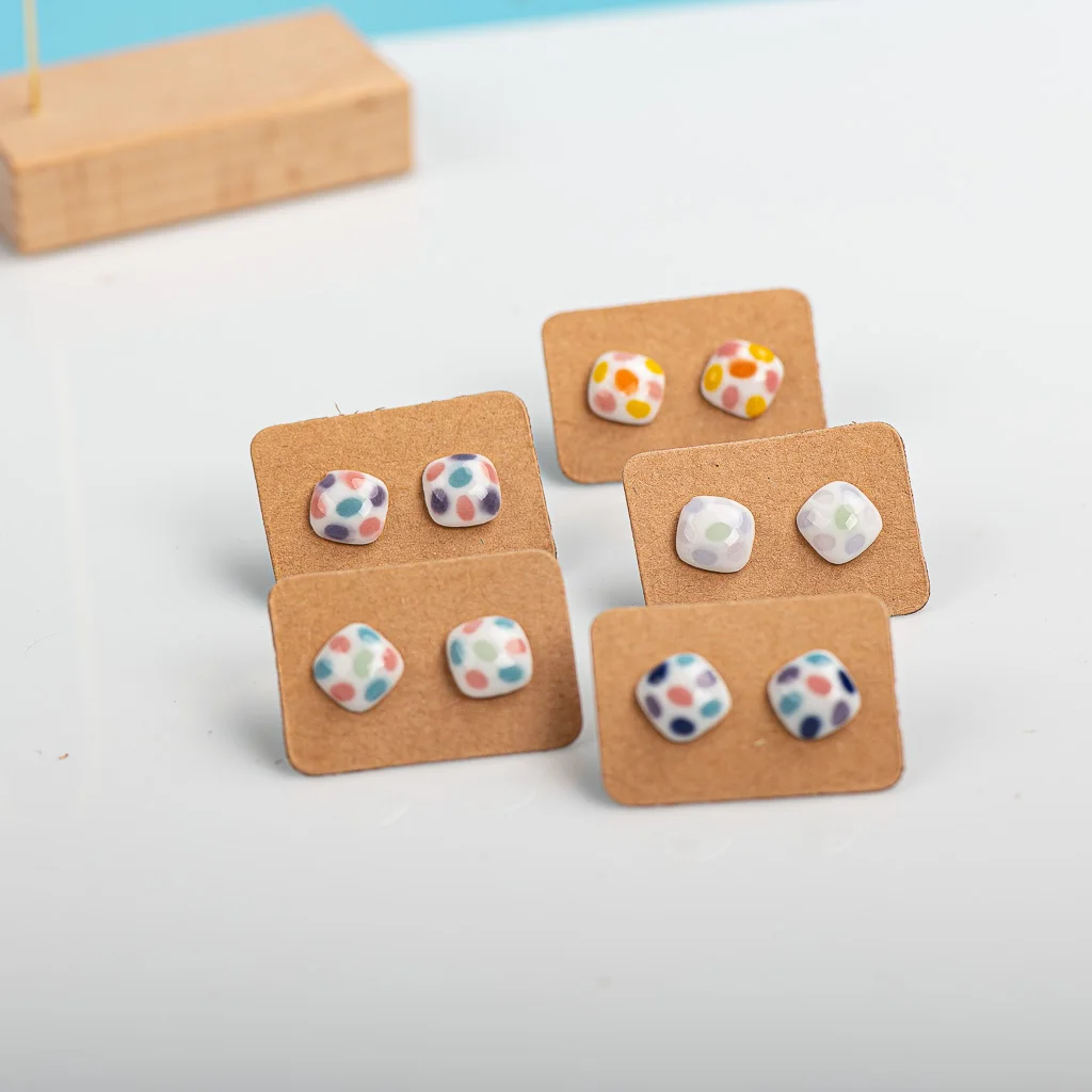 Small And Cute Porcelain Multicolor Earrings Anti-allergic #LY418 серьги висячие серебро с камнем серьги с жемчугом
