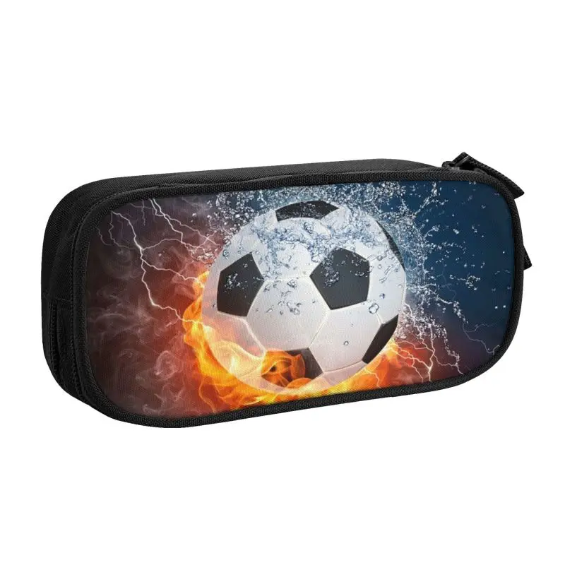 Custom Cute Flaming Football   Soccer Pencil Cases for Boys Gilrs Flames Large Capacity Pen Bag Box School Supplies