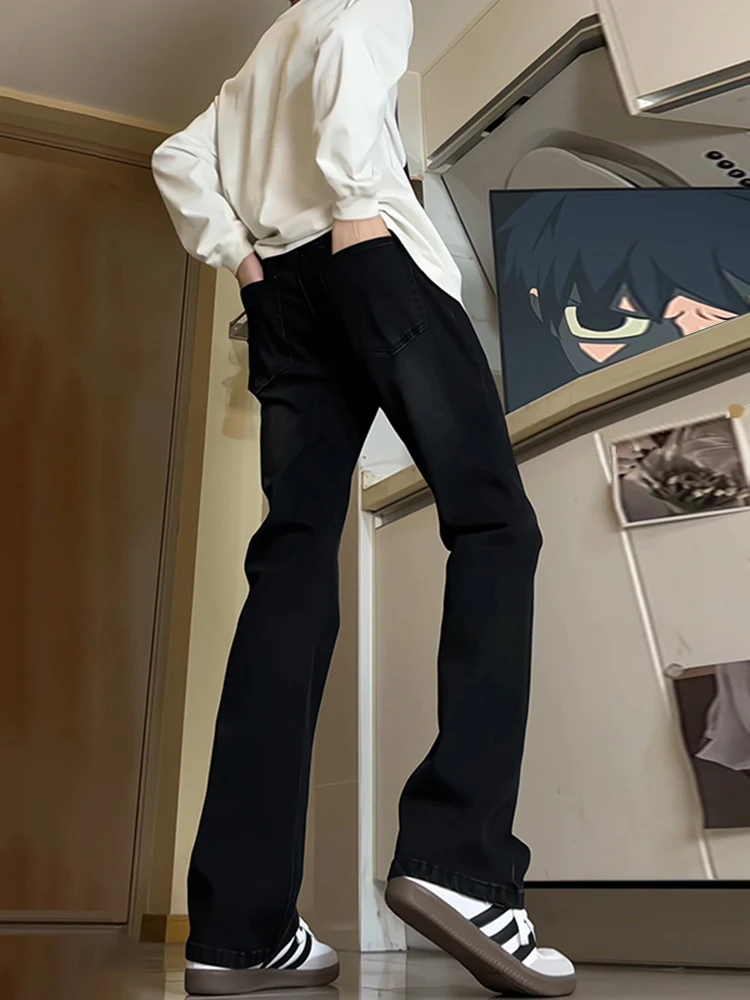 

Мужские джинсы прямого кроя с высокой талией, винтажные, черные, для весны и осени, удобные брюки прямого кроя, молодежная мода