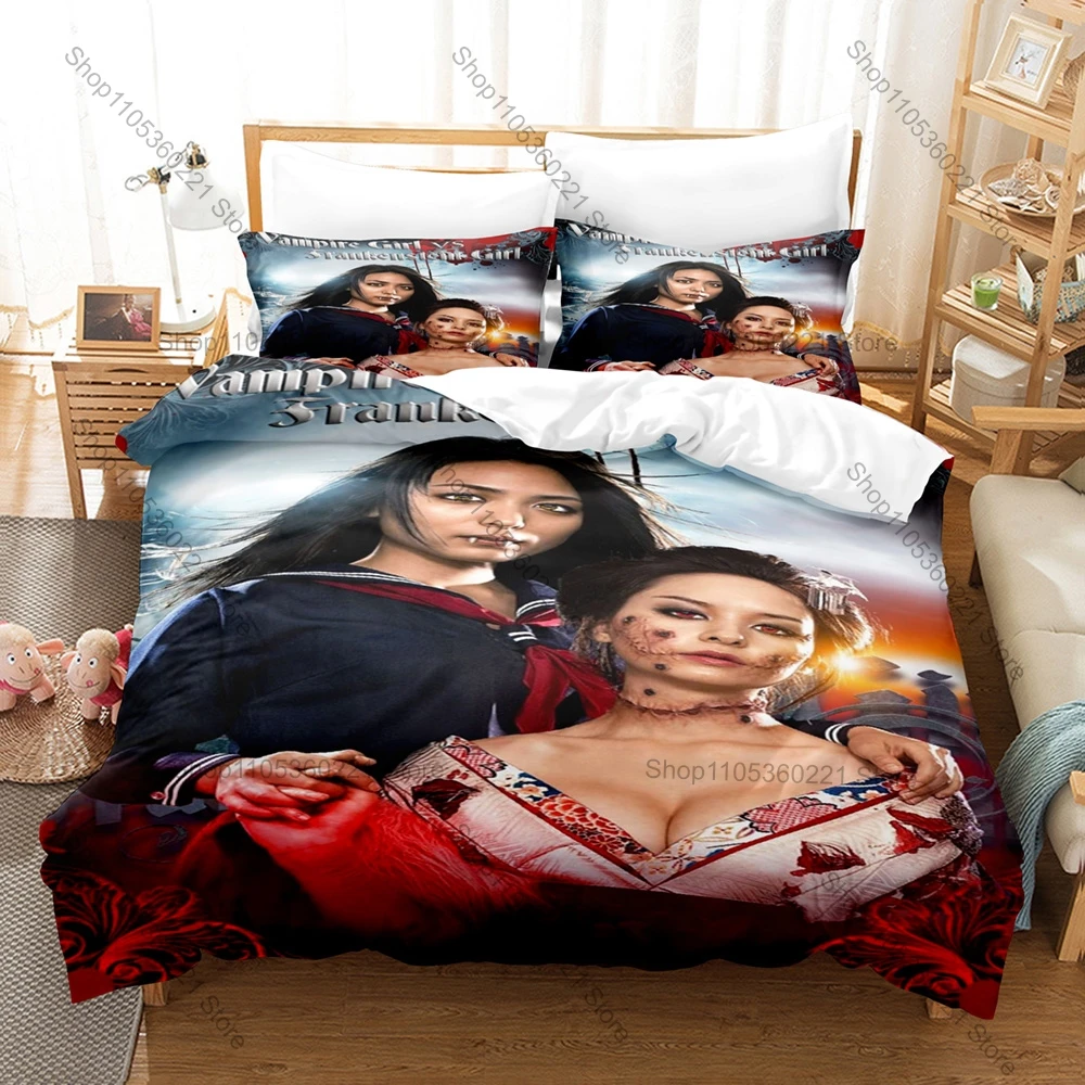 Cool Kyûketsu Shôjo Tai Shôjo Furanken Bedding Set Duvet Cover + 2 Pillowcases Gothic Vampire Maiden Retro Horror Anime Bedroom