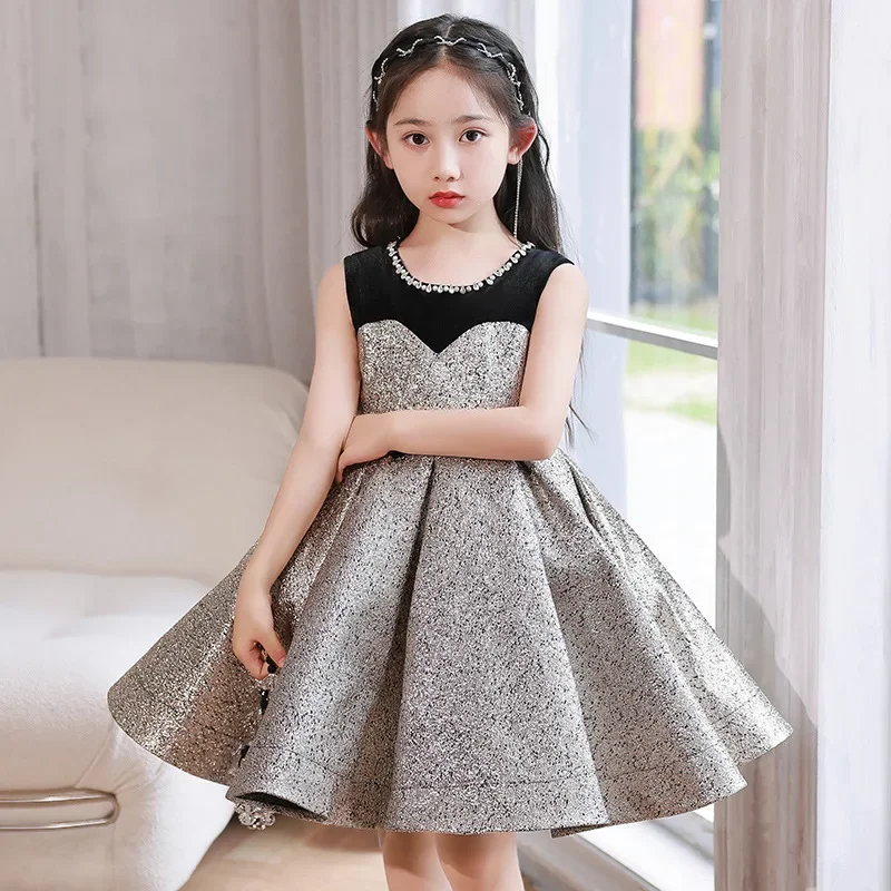 

2025 Baby Girl Dress Luxury Vintage Party Dresses Kids Elegant Sequined Ball Gown Girls Banquet Children Formal Evening Clothes