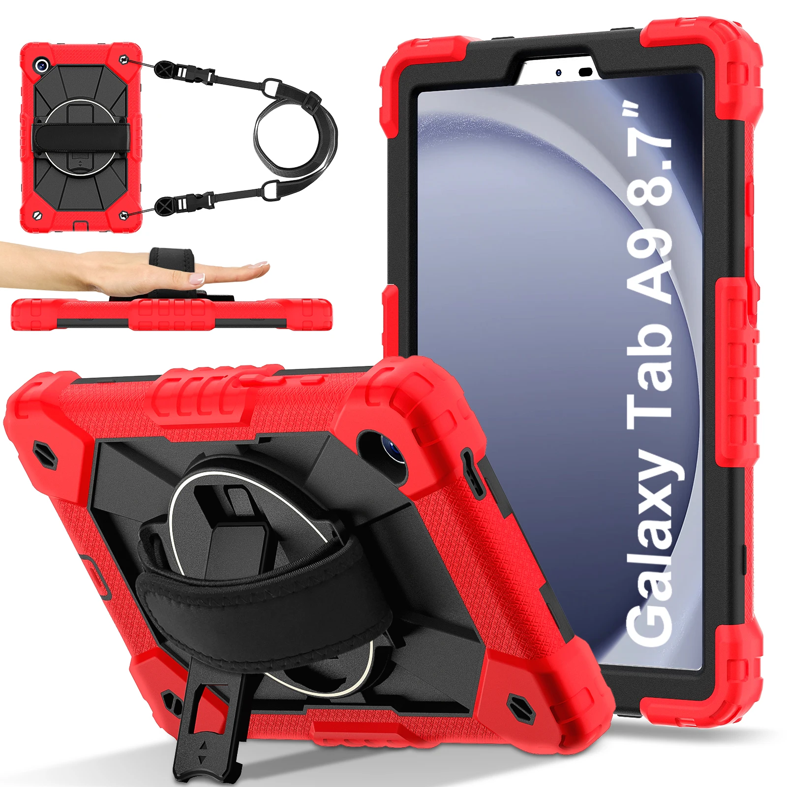 

For Samsung Galaxy Tab A9 8.7" 2023 SM-X110 SM-X115 SM-X117 With Foldable Bracket Protective tablets Cover +Shoulder Straps