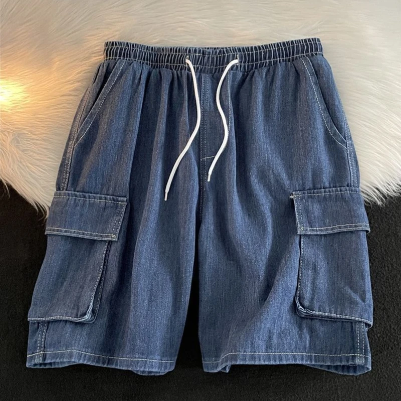 

Trendy Mens American Workwear Denim Shorts Summer Casual Loose Fit Thin Lightweight Mid Length Versatile Street Style Fashion