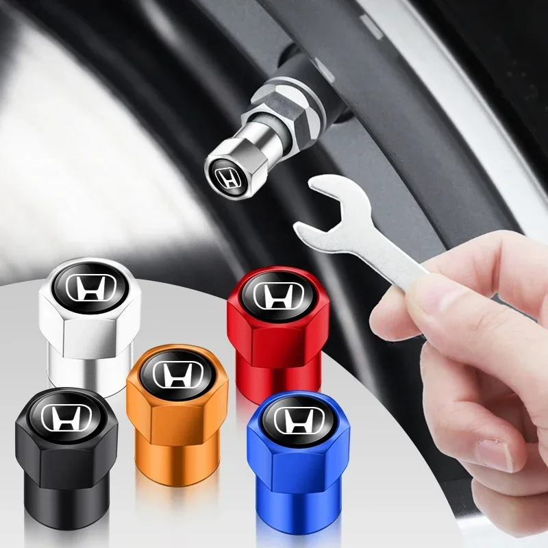 4PCS Car Wheel Tire Valve Caps Tyre Rim Stem Covers For Honda Civic Fit Jazz Accord CRV HRV City Odyssey Passport Pilot Vezel