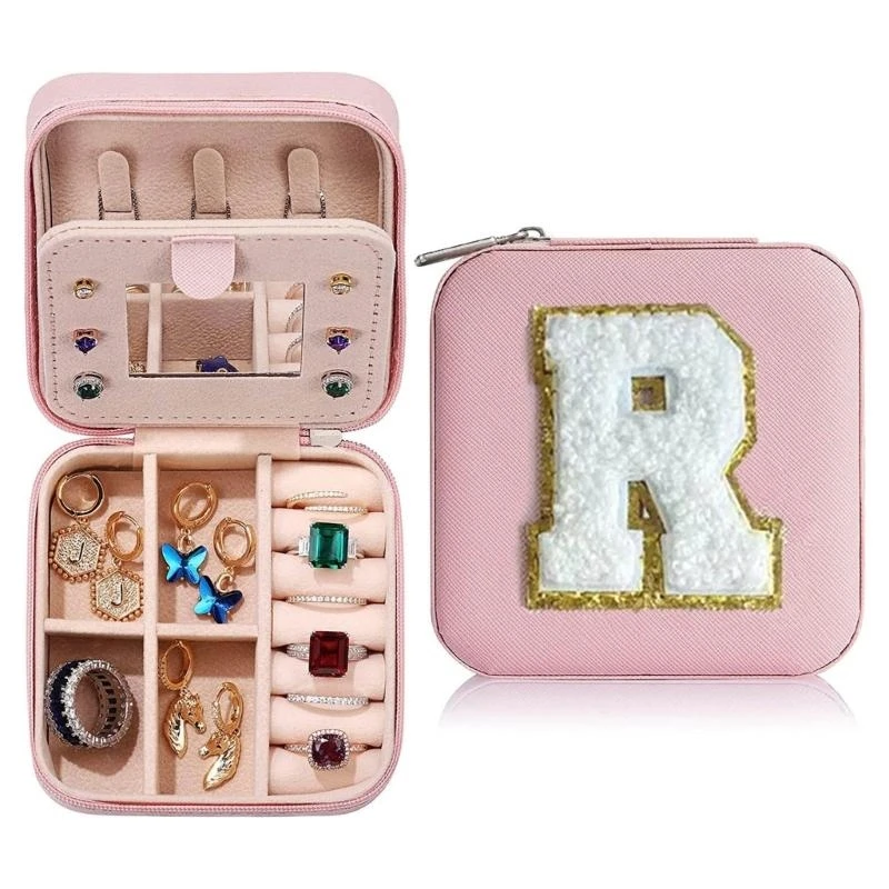 Jewelry Women Earring Rings Bracelets Leathers Storage Box with Mirror Portable Necklace Holder Display Box