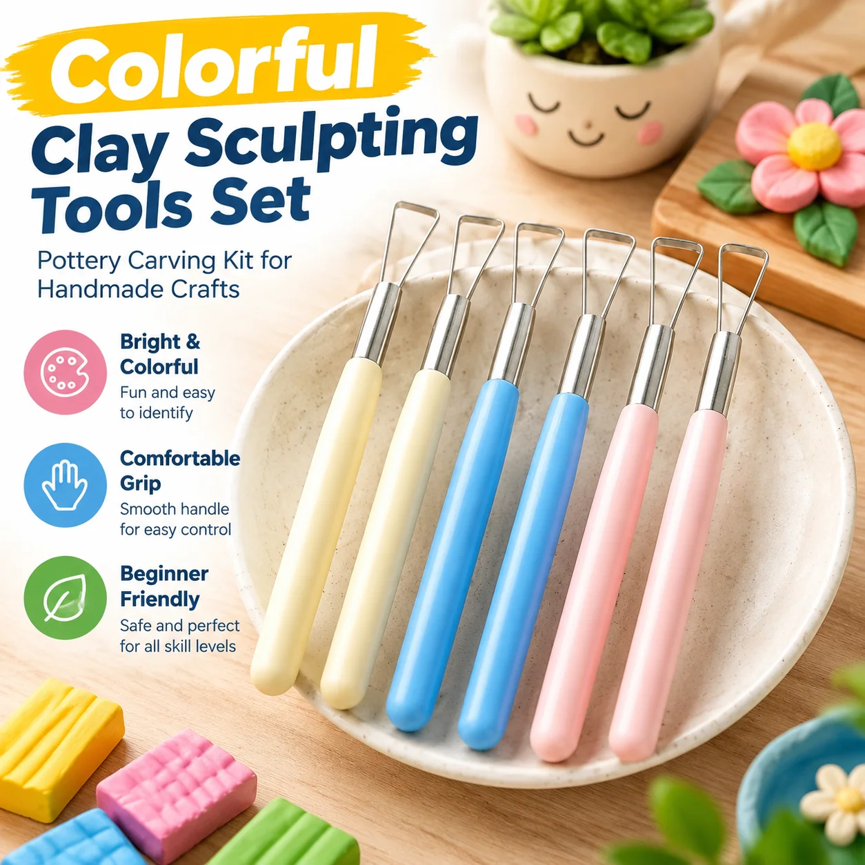 Colorful Plastic Clay Sculpting Tools Set Pottery Carving Kit for Handmade Crafts