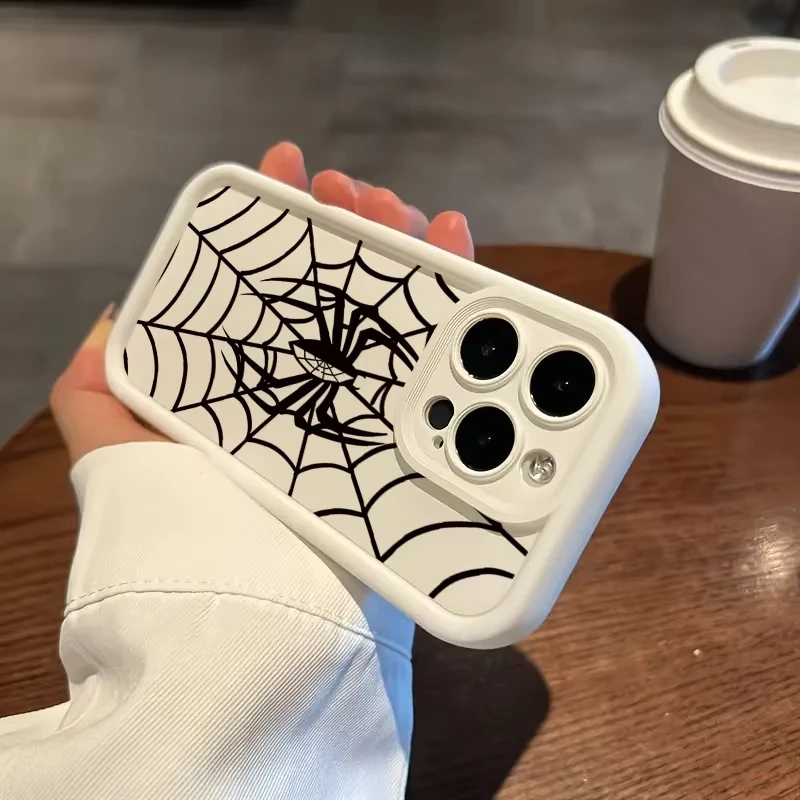 Funda con patrón de araña para iPhone 17 Air 16 11 12 13 14 15 Pro Max XS X XR a prueba de golpes, silicona mate con parachoques 3