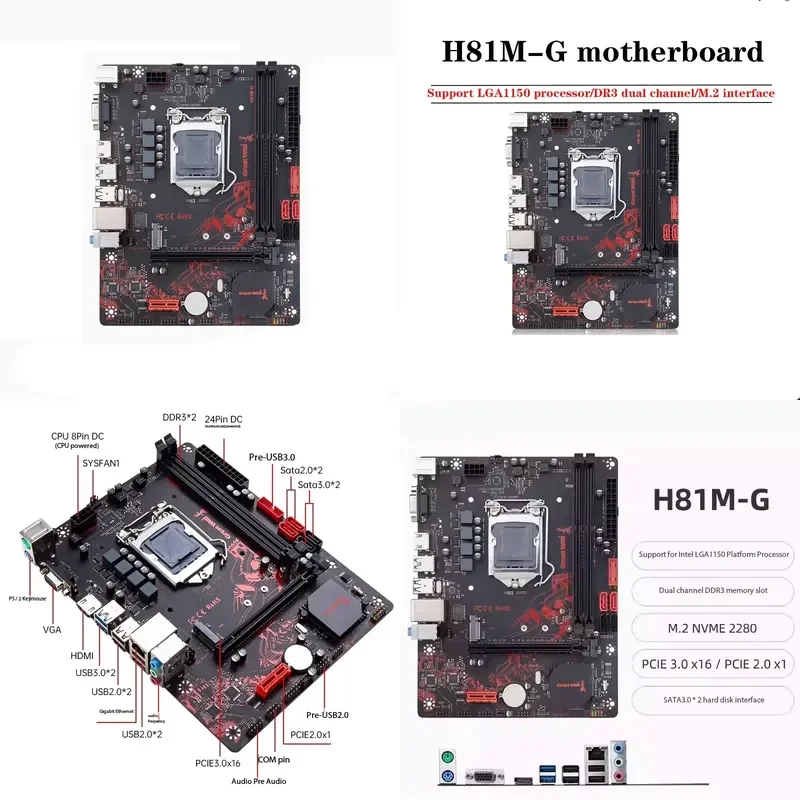 H81M-G Desktop Motherboard for Office Computer Core CPU Processor with Radiator Kit