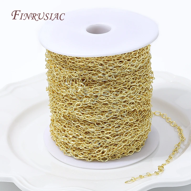18K Gold Plated Textured Oval Chain Embossed Link Chain Jewelry Necklace Bracelet Chain Bulk For DIY Jewelry Making Supplies