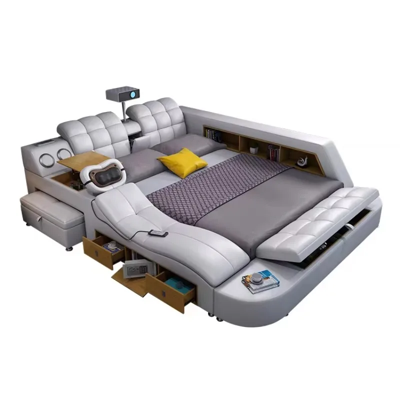 Smart Bedroom Furniture Fabric Tatami Double Storage Massage Bed Leather Multifunctional Bed