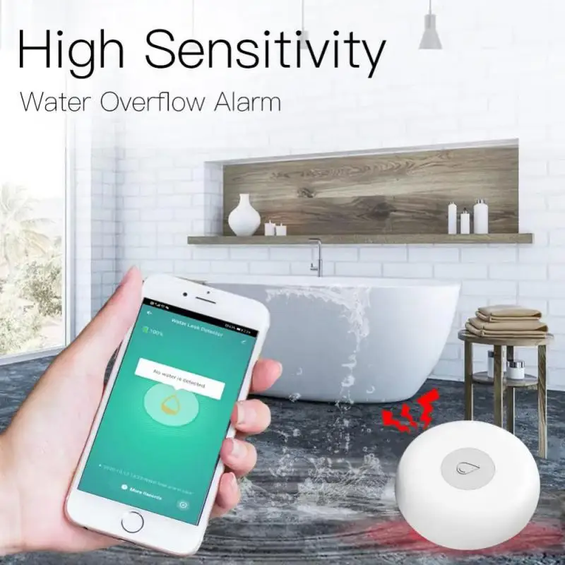 ZigBee-Detector de fugas de agua, Sensor de inundación, alerta de desbordamiento, sistema de alarma de seguridad, Control por aplicación remota Tuya Smart Life