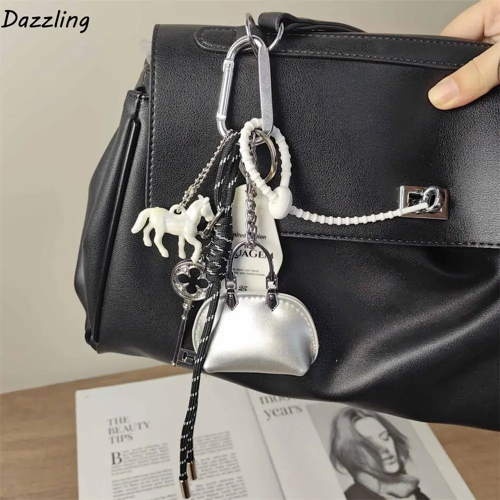 

Laser Pony Ins Style Bag Pendant Anti-lost Backpack Decoration Mini Silver Bag Keychain Creative Charm Woven Rope Car Keyring