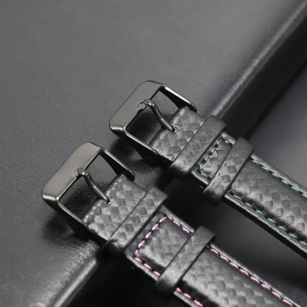 20mm 22mm Quick Release Black Carbon Fiber Leather Watch Strap Band For Galaxy Watch 7 6 5 4 40mm 44mm Gear S3 Replacement Band