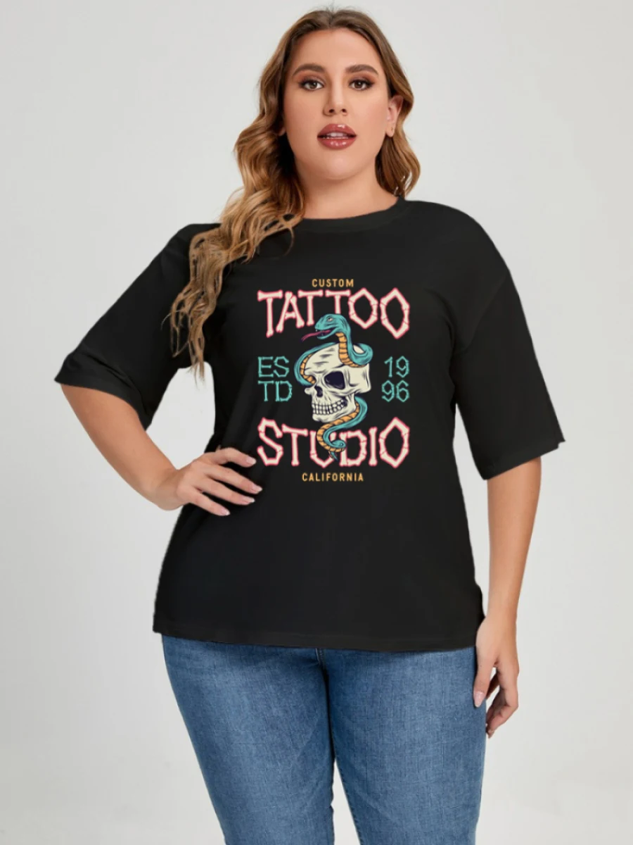 L-6XL 150kg Plus Size Women's T-shirt Clothing European American Style Big Size Top Cotton Round Neck Short Sleeve T-shirt