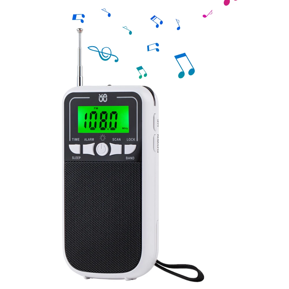 راديو جيب صغير ساعة منبه راديو ستيريو شخصي شاشة ديجيتال راديو متعدد الوظائف وضع النوم 3.5 مللي متر مقبس سماعة الرأس