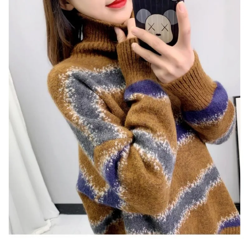 سترة الياقة المدورة للنساء شتاء جديد الإنترنت المشاهير النسخة الكورية فضفاضة الطبقات الداخلية كومة طوق