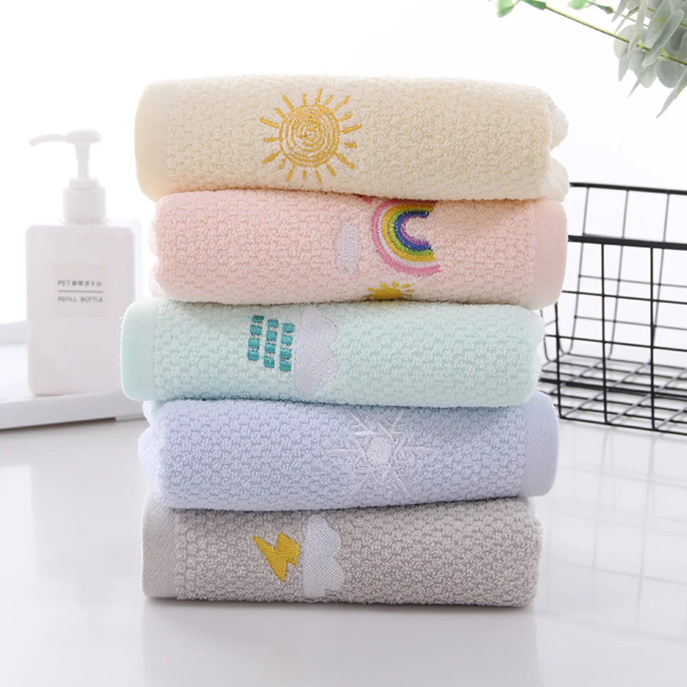 5Pcs 어린이 손 얼굴 수건 면 흡수성 수건 재사용 가능한 경량 휴대하기 쉬운 흡수성 손 수건 면 수건