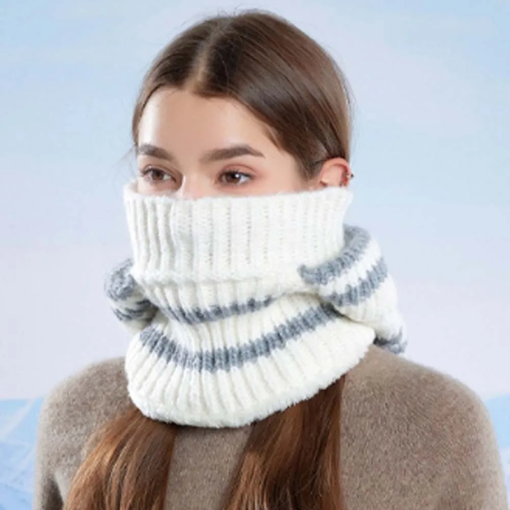Fleece Lining Knitted Balaclava Hat Ear Protection Thick Warm Integrated Scarf Cap Full Cover Snowflake Jacquard