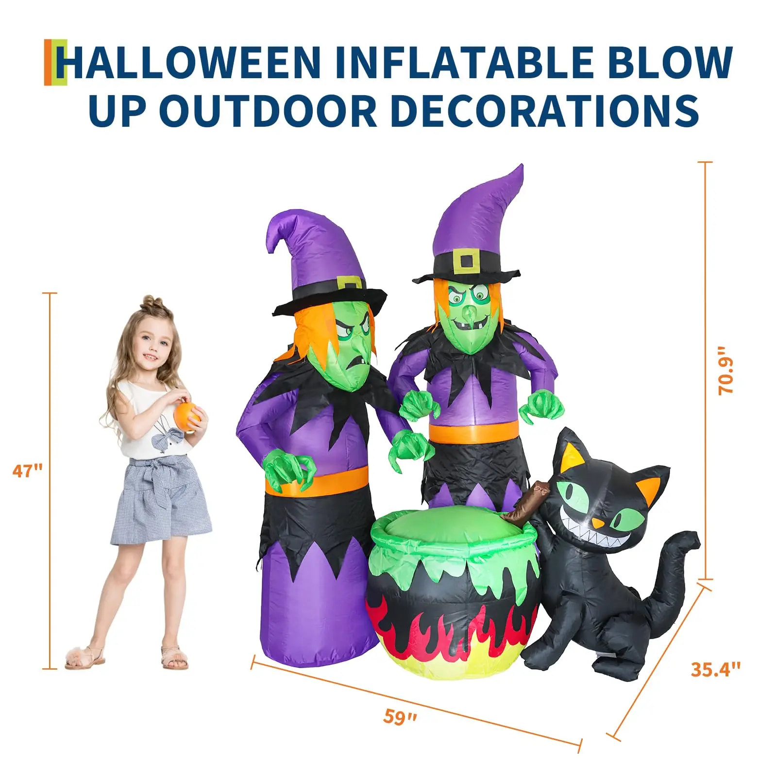 Halloween Inflatables Outdoor, 6FT Witch Cauldron with Black Cat Blow Up Yard Decor Built-in LED Lights