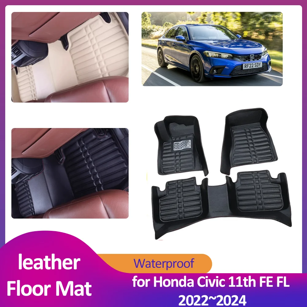 

Floor Mat for Honda Civic 11th Gen FE FL 2022~2024 Leather Foot Inner Liner Anti-Slip Waterproof Carpet Pad Custom Accessories