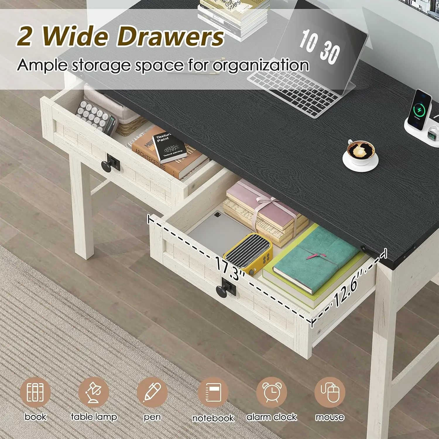39 Inch Farmhouse Small Computer Desk with Drawers for Bedroom Home Office, Customized
