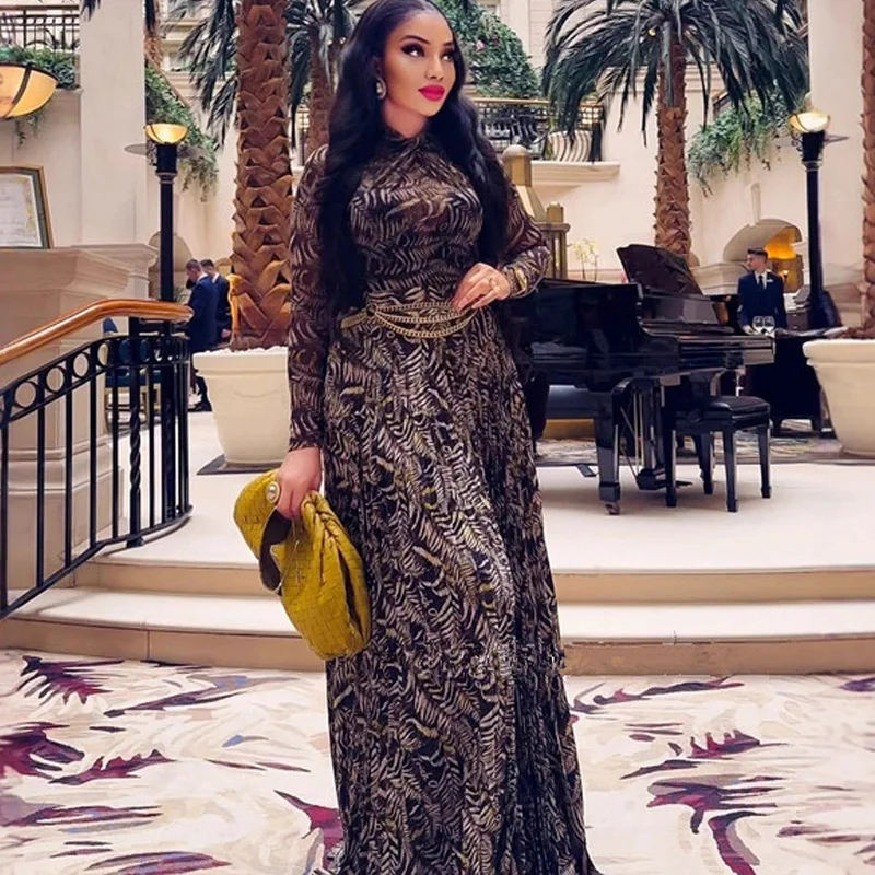 Neues afrikanisches Modekleid für Damen, langes Vintage-Kleid mit Ethno-Print, figurbetontes und plissiertes Maxikleid