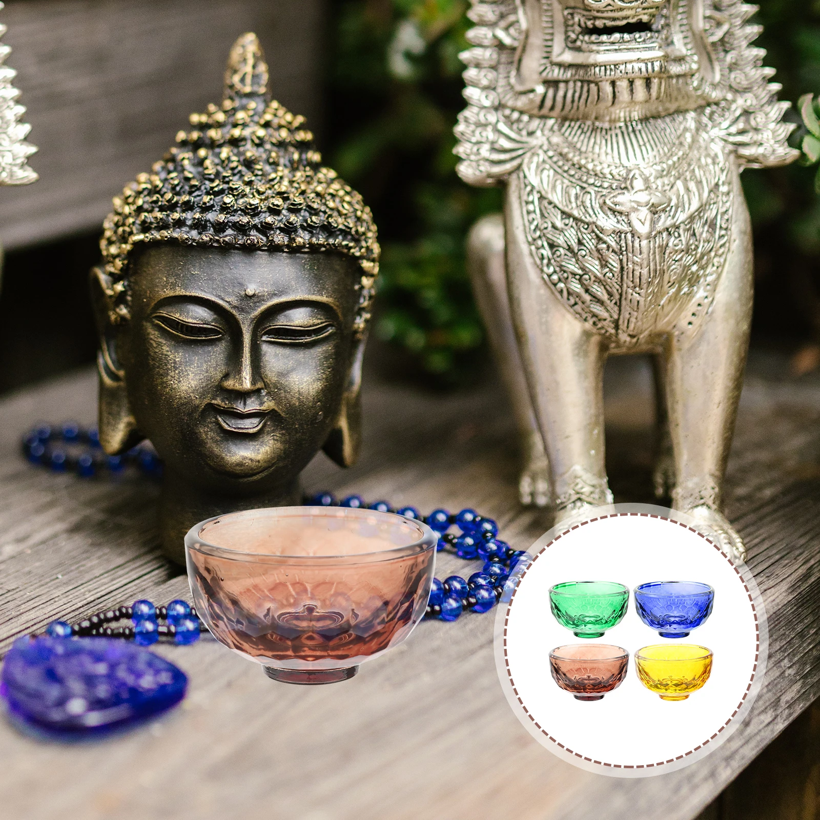 

4pcs Artificial Crystal Offering Bowls Water Containers For Temple Home Worship Enshrine Cup Meditation Bowl
