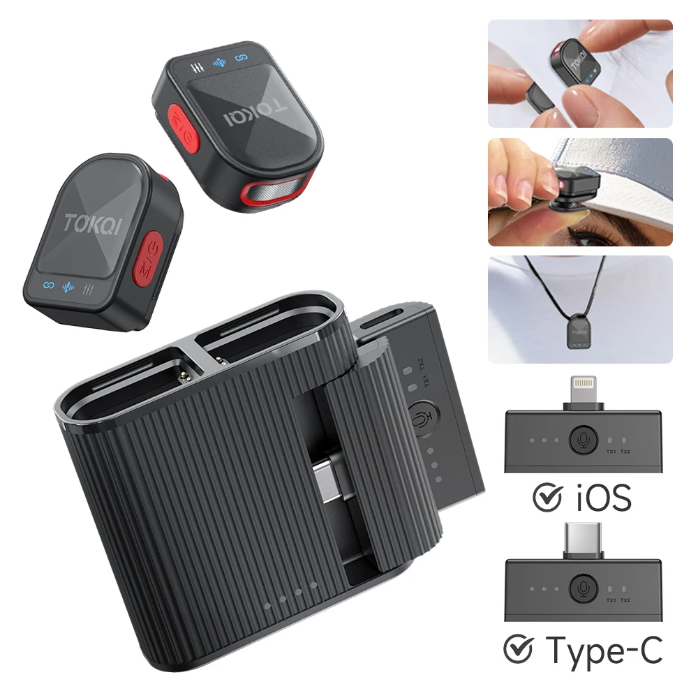 Mini Wireless Lavalier Microphone Professional 360° Pickup with ENC Noise Reduction,for iPhone Lightning Android Type-C Devices