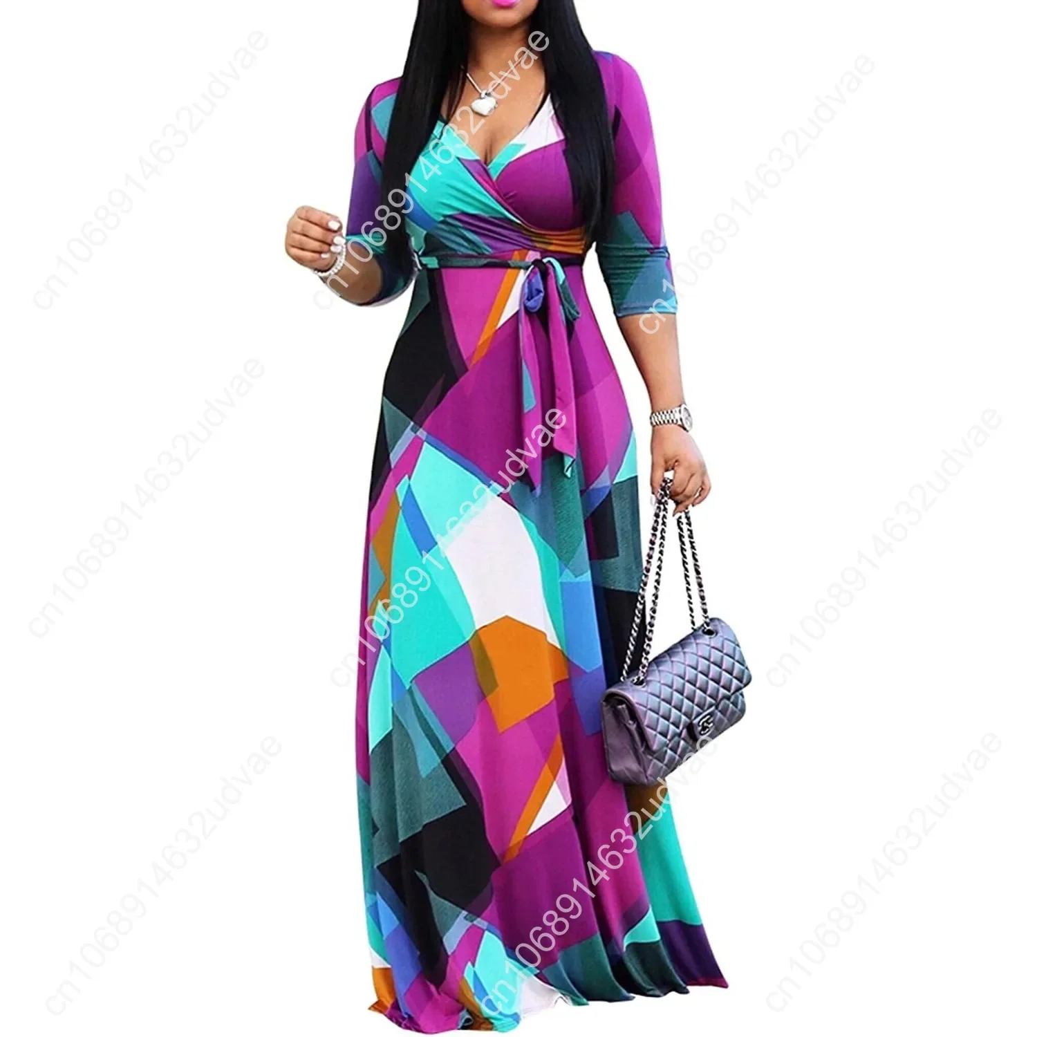 

Plus Size Maxi Dress for Women Casual Summer Sundress V-Neck 3/4 Sleeve