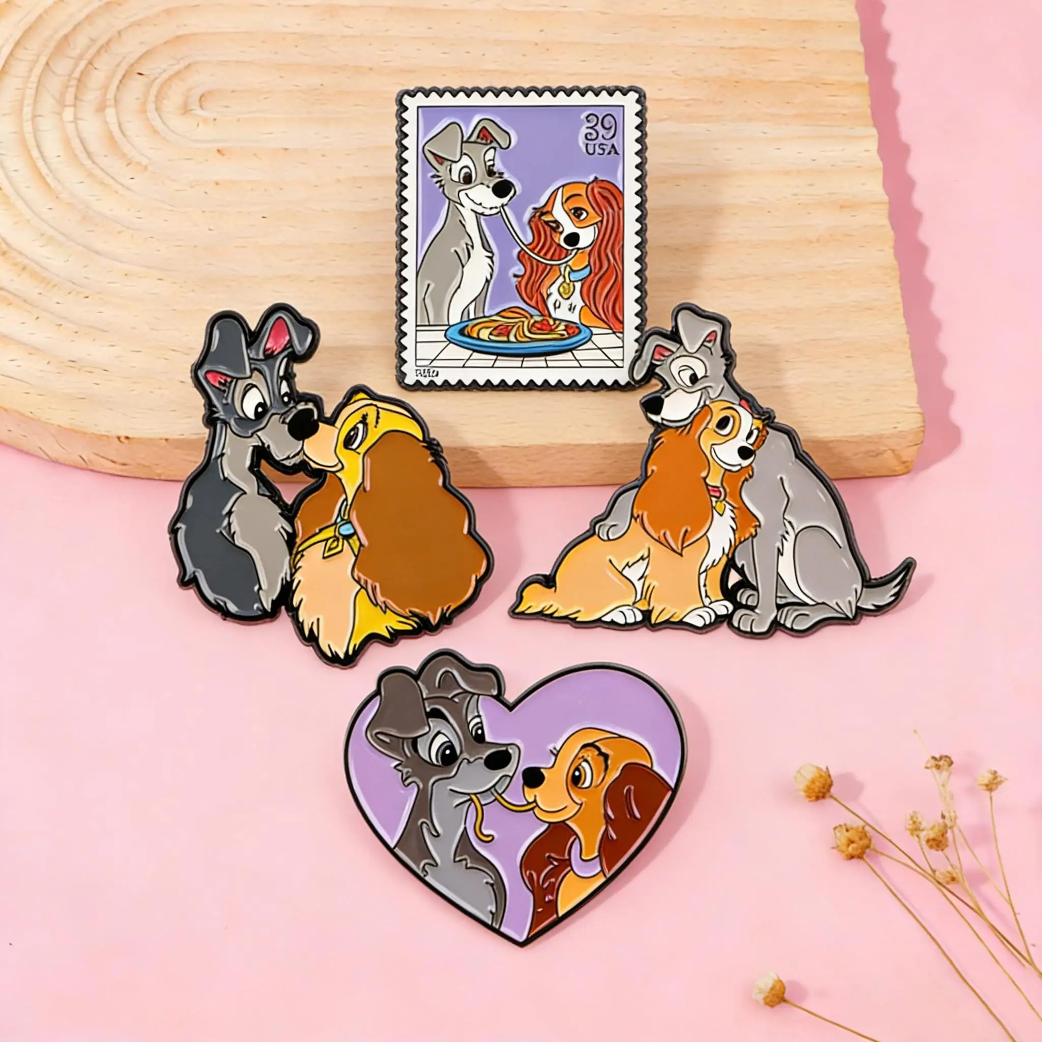Broche de Esmalte de Casal com Desenho de Cachorro para Casacos, Broches Femininos, Emblemas de Lapela da Moda, Joia de Presente para Amigos