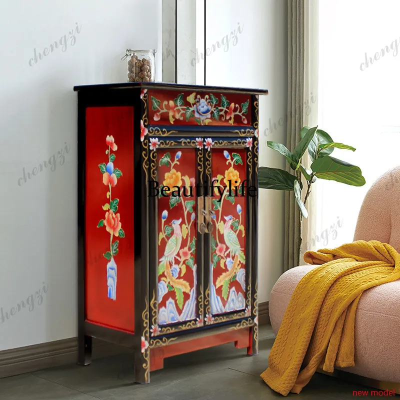 AB03  New Chinese solid wood shoe cabinet storage, side cabinet decoration, painted, foyer cabinet