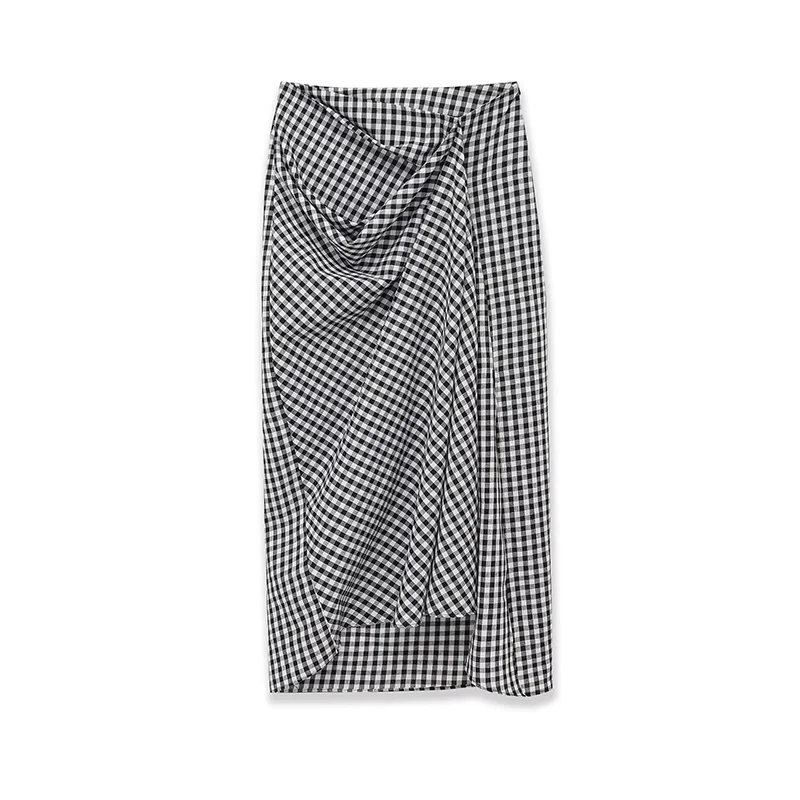 YENKYE Plaid Skirt Women Vintage High Waist Long Skirt