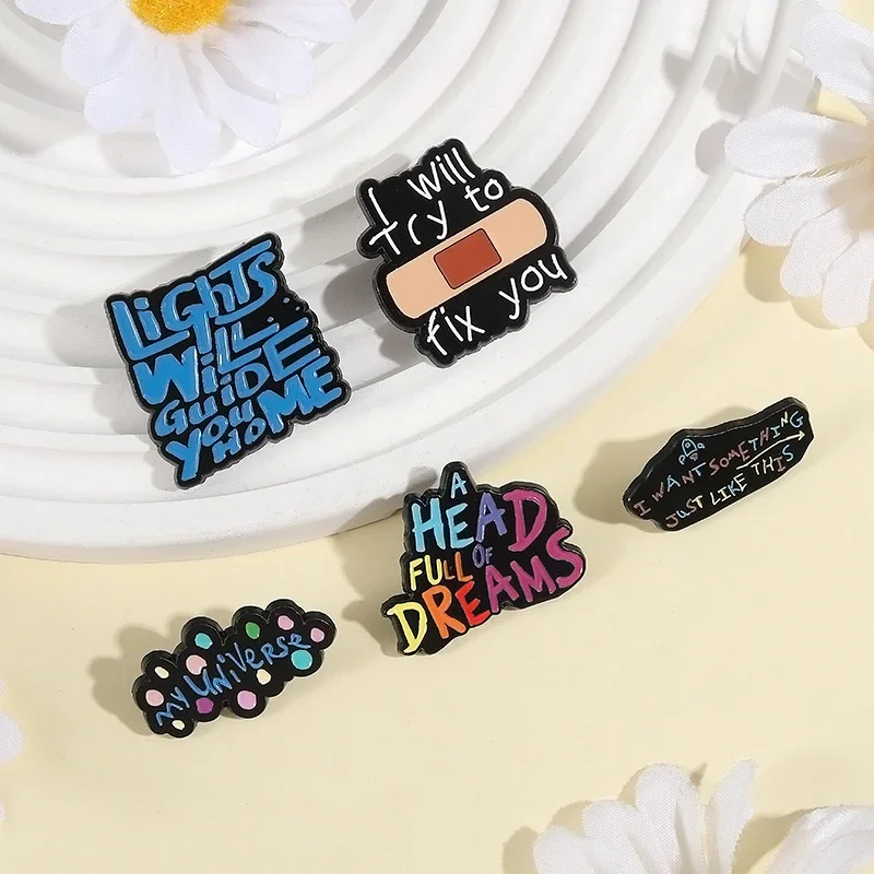 English Pop Rock Band Enamel Pins Custom Music Song Lyrics Lights Will Guide You Home Badge Lapel Brooches Jewelry Gift for Fans